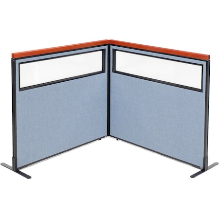 Global Industrial Interion Deluxe Freestanding 2-Panel Corner Divider w/Partial Window 48-1/4"W x 43-1/2"H Blue 695016BL