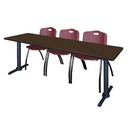 Regency Cain T-Base Training Seminar Table W/ 3 M Stack Chairs, 84 in W, 24 in L, Neo Walnut MTRCT8424NW47BY