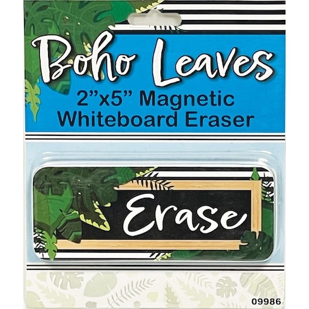 Ashley Productions Magnetic Whiteboard Eraser, Boho Style Leaves with Border, 2in. x 5in., 6PK 09986