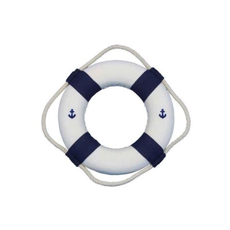 Handcrafted Decor White Lifering with Blue Bands Christmas Tree Ornament- 6 in. New-Lifering-6-blue-XMASS