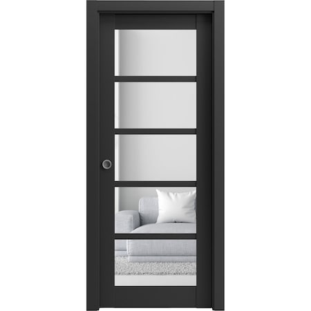 Sartodoors Sliding French Pocket Door with Black Solid Core Modern Interior QUADRO4522PD-BLK-18
