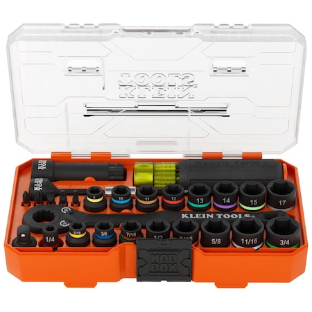 Klein Tools KNECT Essential Pass Through Impact Socket Set, SAE, Metric, 28-Piece 65400KNECT