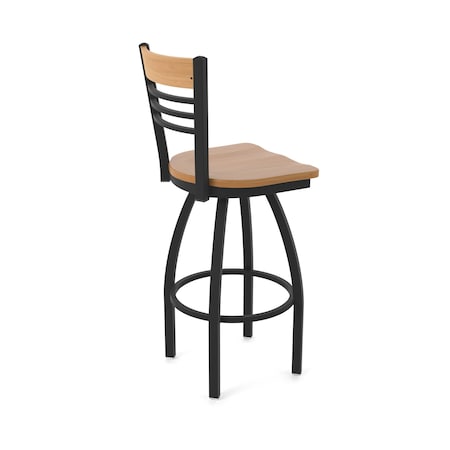Holland Bar Stool Co Eleanor 25in Swivel Counter Stool with Black Wrinkle Finish, Medium Back and Medium Maple Seat 880