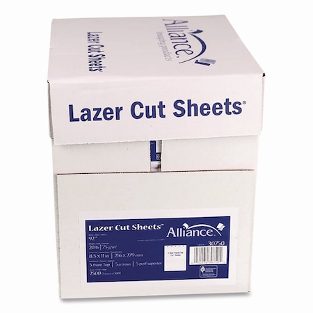 Alliance Laser Cut Sheets, 92 Bright, Side: 5-Hole Punched, 20 lb Bond Weight, 8.5 x 11, White, 2500PK 30750-AA