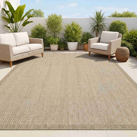 Jonathan Y Maxine Smart Jute Contemporary Border Boho Fine Rib Weave Beige 8 ft. x 10 ft. Area Rug FXV202C-8