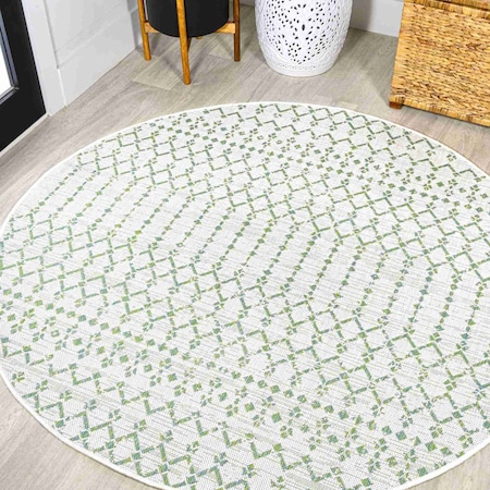 Jonathan Y Ourika Moroccan Geometric Textured Weave Green/Ivory 5 ft Round Indoor/Outdoor Area Rug SMB108R-5R