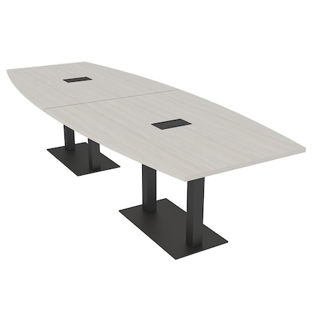 Skutchi Designs Boat Conference Table With Power, 48 in W, 144 in L, Ivory HAR-BOT-48x144-DOU.BK-K458-EBLK