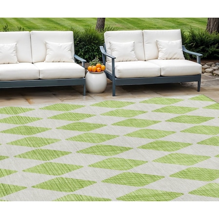 Homeroots 9' X 12' Lime Green And Ivory Geometric Washable Indoor Outdoor Area Rug 577065