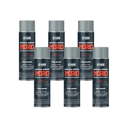 Seymour Midwest MRO Industrial High-Solids Spray Paint, Gray Primer, 16 oz, 6PK 6201431