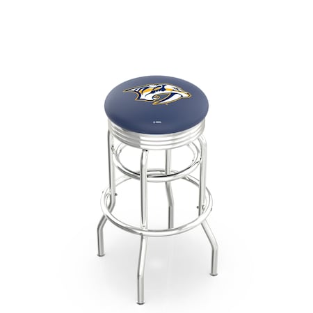 Holland Bar Stool Co 30" Chrome 2-Ring Nashville Predators Swivel Bar Stool, Accent Ring L7C3C30NshPre