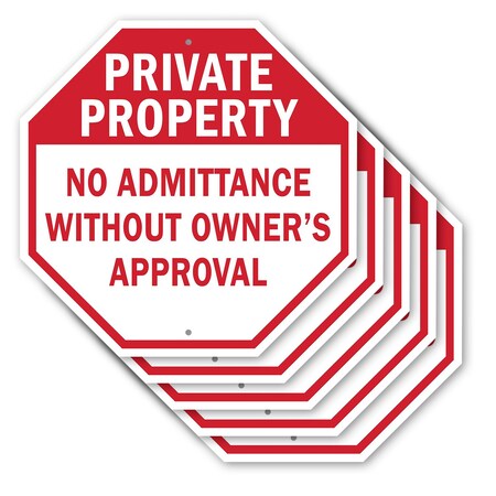 Signmission Private Property No Admittance With, 10 inch X 10 inch, Aluminum Metal Signs, 5PK OC-A-5Pack-10-145