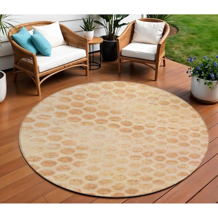 Homeroots 8' Peach And Rust Round Polka Dot Washable Indoor Outdoor Area Rug 615928