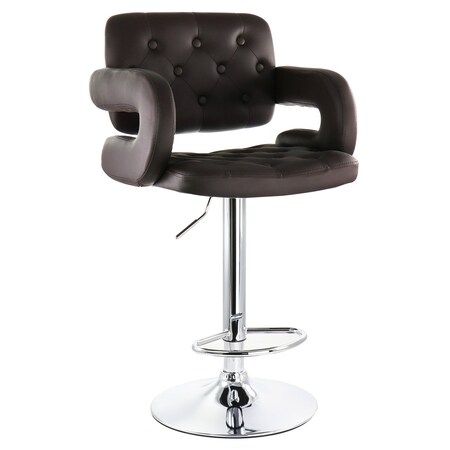 Elama Faux Leather Tufted Bar Stool in Brown with Chrome Base and Adjustable Height ELM-749-BRN