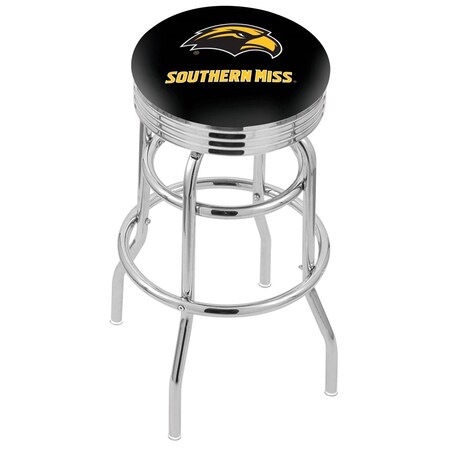 Holland Bar Stool Co 30" Chrome 2-Ring Southern Miss Swivel Bar Stool, Accent Ring L7C3C30SouMis