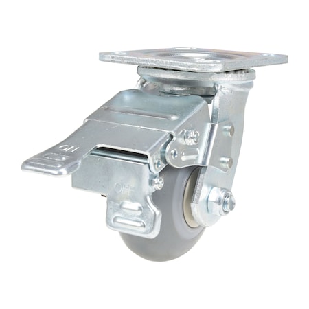 Vestil Thermoplastic Rubber Swivel With Total Brake Caster 4 In. x 2 In. 485 lb Light Gray CST-VE-4X2TPR-SWTB