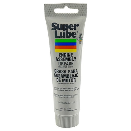 Super Lube General Purpose Lubricant, 3 oz, Tube, Synthetic Base, 450 Degrees F Max Op Temp, White, ENGINE ASSEMBLY Series 19003