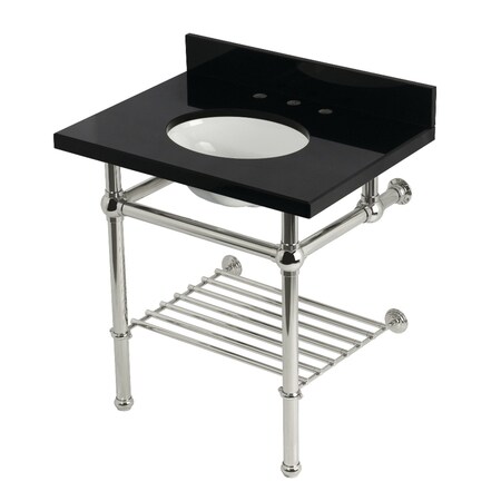 Kingston Brass 30-Inch Black Granite Console Sink with Brass Legs and Shelf, 8-Inch, 3-Hole KVPK3030KBB6