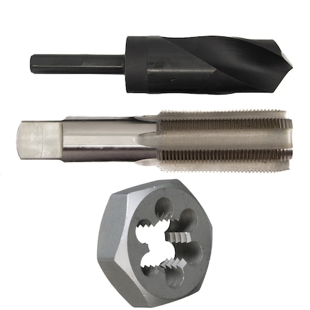 Drill America 1-1/2"-6 UNC HSS Plug Tap, Hex Die and 1-11/32" HSS 1/2" Shank Drill Bit Kit HXPOU1-1/2-6