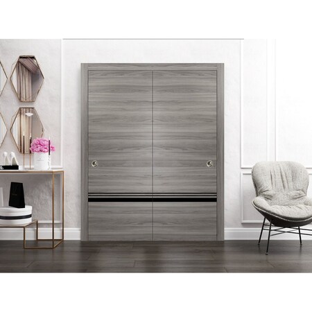 Sartodoors Sliding Closet Bypass Doors, Planum 0012 Ginger Ash and Aluminum Strips, Sturdy Top Mount Rails Mol PLANUM0012DBD-GA-56