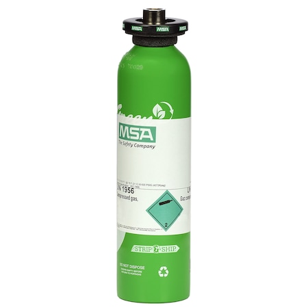 Msa Safety Calibration Cylinder, Gas, 58 L RP, (CH4)-1.45%, (O2)-15%, (CO) 60 PPM, (H2S)-20 PPM, (SO2)-10 PPM 10117738