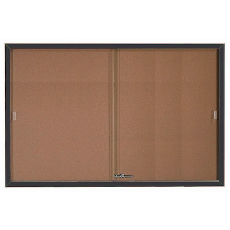 Aarco Enclosed Bulletin Board w/ Al Frame Sliding Doors, Powder Coated Black, 48''Hx72''W SBC4872BK