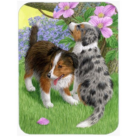 Carolines Treasures Sheltie Puppies Glass Cutting Board- Large ASA2166LCB