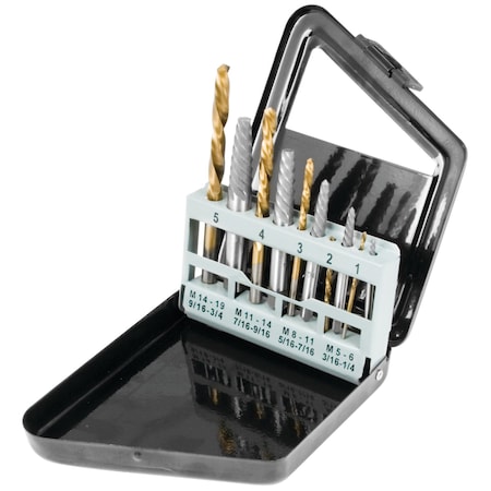 Performance Tool 10 pc. Screw Extractor Set, HSS Drill Bits, CRV Extractors W8697