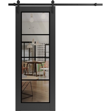 Sartodoors Sturdy Barn Door, Lucia 2466 Matte Black with Clear Glass and Aluminum Strips, 6.6FT Black Rail Ha LUCIA2466BD-B-BLK-18 x 80