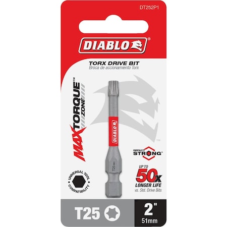 Diablo T25 TORX 2'' Power Impact Screwdriver Bit DT252P1