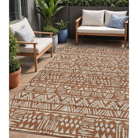Homeroots 5' X 8' Terra Cotta And Beige Southwestern Washable Indoor Outdoor Area Rug 594197