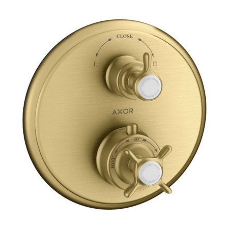 Axor Montreux Thermostatic Trim with Volume Control and Diverter- Cross-Handle in Brushed Gold Optic 16820251