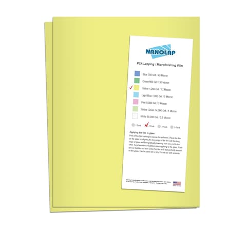 Nanolap PSA Lapping Film, 2 Pc 12 Micron (1,200 Grit), 8-0.5 in x 11 in Microfinishing Fine Sanding Paper 61581N