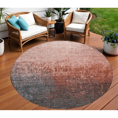Homeroots 8' Blush And Dark Gray Round Ombre Washable Indoor Outdoor Area Rug 602889