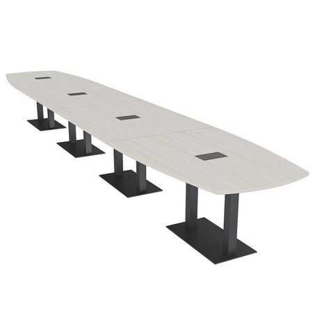 Skutchi Designs Arc Boat Conference Table, 45 in W, 240 in L, Ivory HAR-ABOT-48X240-DOU.BK-K458-EBLK