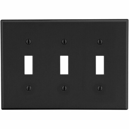 Hubbell Wiring Device-Kellems Wallplate, Mid-Size 3-Gang, 3) Toggle, Black PJ3BK