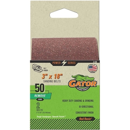 Gator Sanding Belt, 3 in W, 18 in L, 50 Grit, Coarse, Aluminum Oxide Abrasive 3169