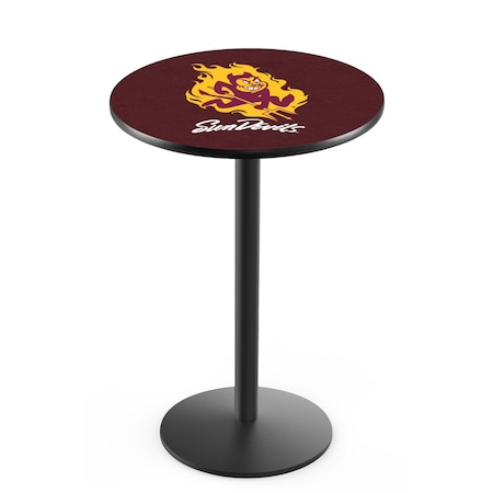 Holland Bar Stool Co 42" Blk Wrinkle Arizona State Pub Table, Sparky Logo, 36" dia. Top L214B4236ArizSt-S