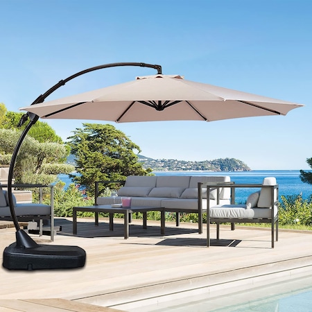 Wrightmaster 11 ft. Aluminium Cantilever Umbrella with Concealed WheelBase for Backyard, Patio in Beige ZR-004.001