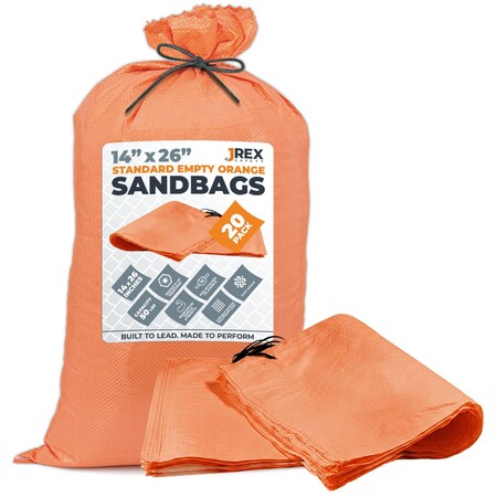 Jrex Safety Woven Orange Polypropylene Sandbags - 14 x 26 in, 50 lb Capacity, 20PK SBO-JR-1426-20PK