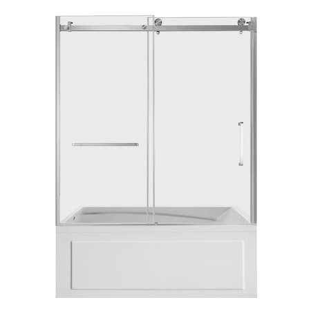 Kingston Brass 60" Acrylic Anti-Skid Alcove Left-Hand Drain Tub with Right Sliding Tub Door, White/Brushed Nickel KVTAM6032L22B8