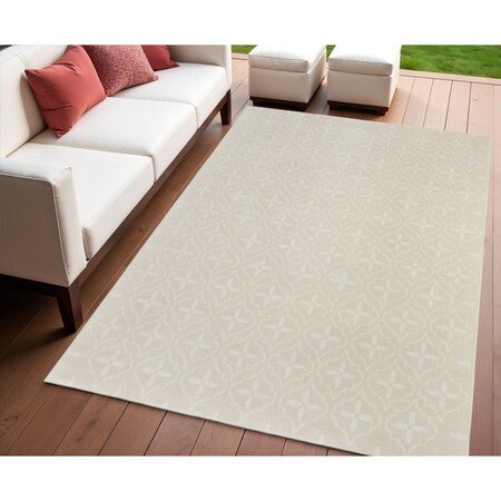 Homeroots 4' X 6' Ivory And Beige Geometric Indoor Outdoor Area Rug 572559