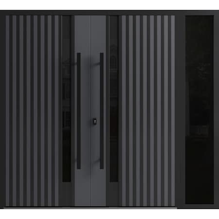 Vdomdoors Front Exterior Prehung Aluminum Double Doors Ronex0144 Grey 1 Sidelight Mirrored Clear Glass 1 RONEX0144DEXD-GRE-W72+16xH96-RH-O