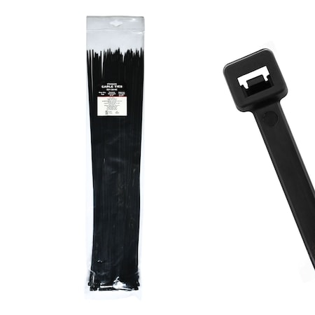 Cable Ties Unlimited Cable Tie, 21 in L, 50 lb Strength, 6.1 in Max Bundle Dia, Nylon 6/6, UV Resistant, Black, 100PK S21-50-0C