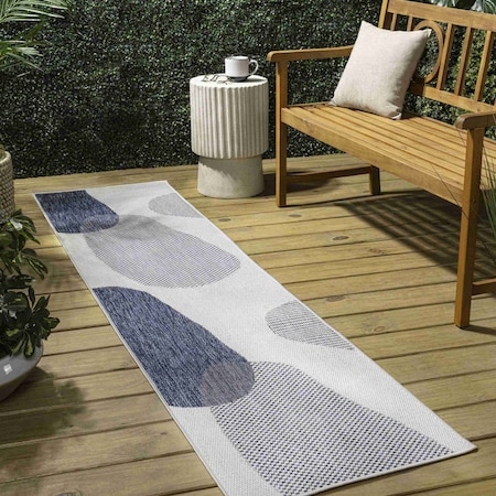Jonathan Y Zia Modern Geometric Organic Shapes Cream/Navy 2 ft. x 8 ft. Indoor/Outdoor Runner Rug TSN306B-28