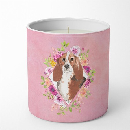 Carolines Treasures 10 oz Basset Hound Pink Flowers Decorative Soy Candle CK4266CDL