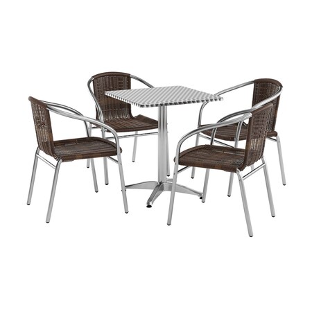Flash Furniture Square Table Set, Aluminum, Plastic, Rattan, Stainless Steel, Grey TLH-ALUM-24SQ-020CHR4-GG