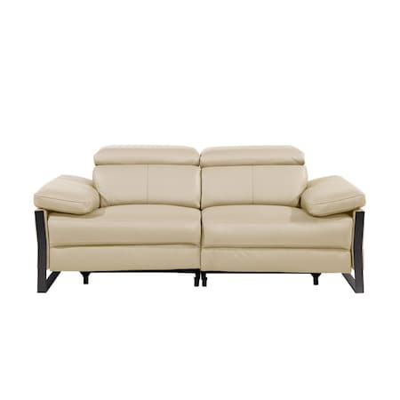 Homeroots 77in Cream and Black Italian Leather Power Reclining Loveseat 720496