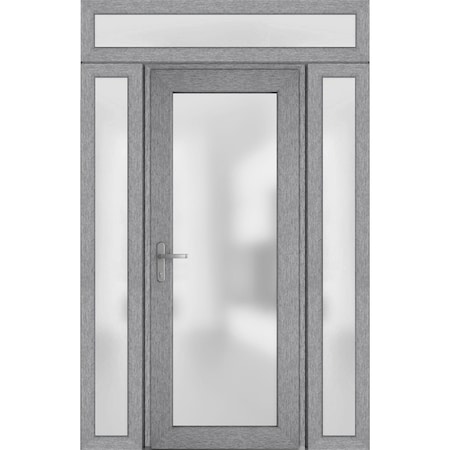 Vdomdoors Front Exterior Prehung FiberGlass Door Frosted Glass / Manux 8102 Grey Ash / 2 Sidelight and Transo MANUX8102EXD-SS-W14+36+14 x H80+14-RH