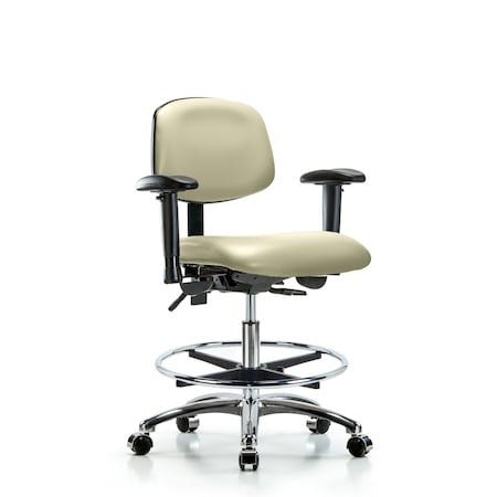 Blue Ridge Ergonomics Chair, Vin, Med Bench, Chr AA CF Cast, Wht, 6-Way Adjustable, 22" to 29" Height, Adobe White BR-VMBCH-CR-T0-A1-CF-CC-8501