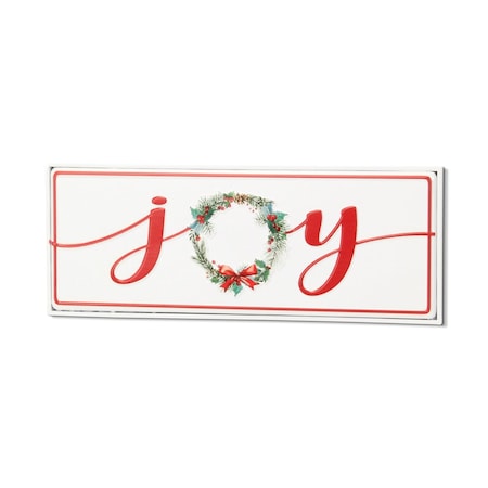 Homeroots 7" X 19" White and Red Christmas Joy Metal Wall Decor 634365